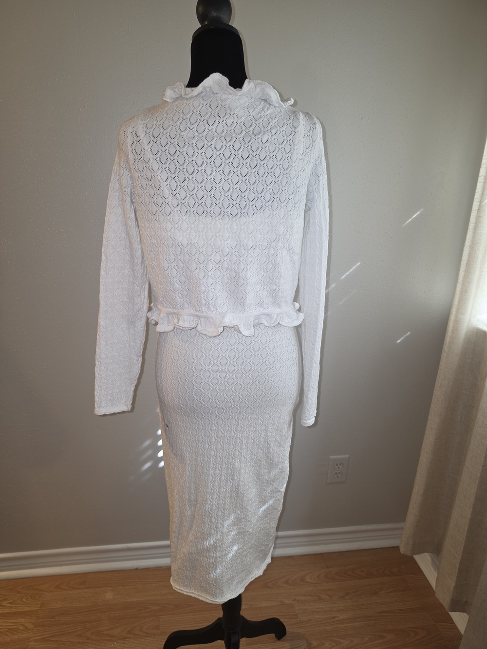 White Ruffle Dress Cardigan Set - Picture 5 of 10